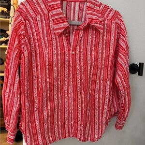 Vintage Red and White Striped Button-Up Shirt